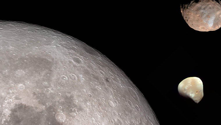 Phobos, Deimos, and Moon